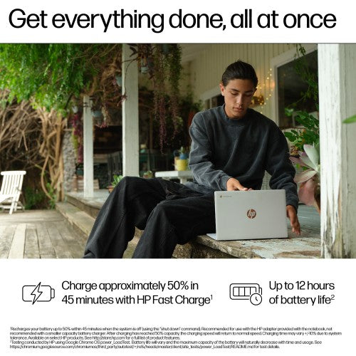 HP Chromebook 14a-nf0002na Intel® N N100 35.6 cm (14") HD 4 GB LPDDR5-SDRAM 128 GB eUFS Wi-Fi 6E (802.11ax) ChromeOS Grey