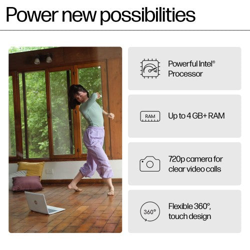 HP Chromebook x360 14b-cd0000na Intel® Core™ i3 i3-N305 35.6 cm (14") Touchscreen Full HD 8 GB LPDDR5-SDRAM 256 GB eUFS Wi-Fi 6 (802.11ax) ChromeOS Silver