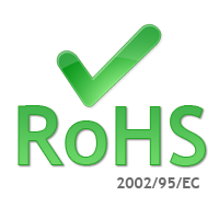 Green checkmark above "RoHS" text with "2002/95/EC" beneath on white background.