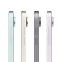 Side views of four Apple iPad Air 6th Gen 11in tablets in green, beige, gray, and purple colors showing volume buttons and.