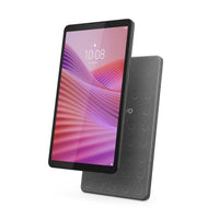 Lenovo Tab K9 tablet with 8.7-inch display, grey back, and slim bezels showing colorful abstract wallpaper.