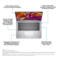 HP ZBook Firefly G10 Intel® Core™ i7 i7-1355U Mobile workstation 35.6 cm (14") WUXGA 16 GB DDR5-SDRAM 512 GB SSD NVIDIA RTX A500 Wi-Fi 6E (802.11ax) Windows 11 Pro Silver