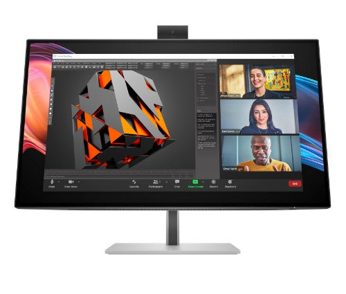 27-inch HP Series 7 Pro 4K monitor with built-in webcam and video conferencing screen display.