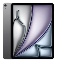 Space Grey 13-inch Apple iPad Air with slim bezel and colorful abstract wallpaper on screen.