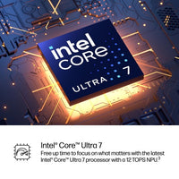 Intel Core Ultra 7 processor logo on a glowing futuristic circuit board background.