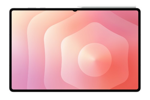 Samsung Galaxy Tab S11 Ultra 5G tablet with 14.6-inch display and thin black bezels showing pink and peach abstract wallpaper.