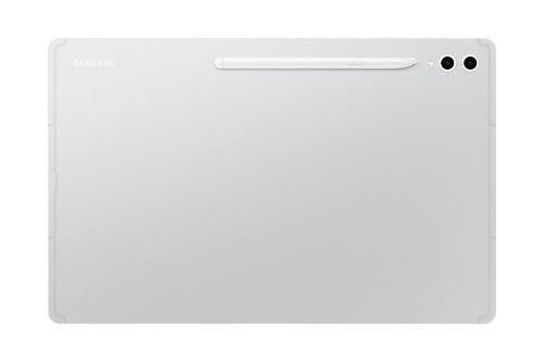 Samsung Galaxy Tab S10 Ultra silver back with dual rear cameras and slim design.