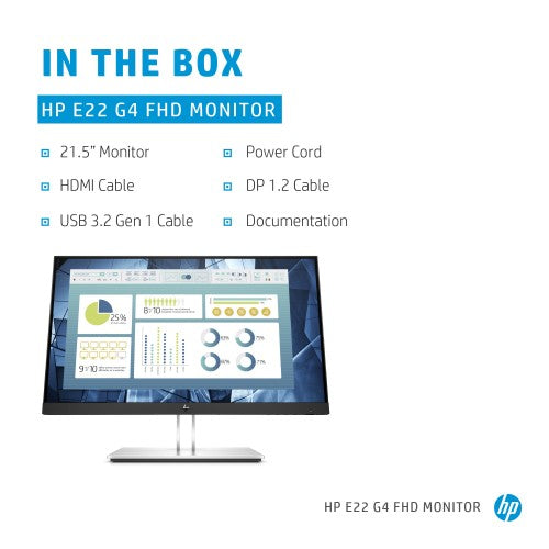 HP E-Series E22 G4 computer monitor 54.6 cm (21.5") 1920 x 1080 pixels Full HD LCD Black, Silver
