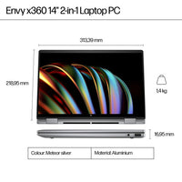 HP ENVY x360 14-fc0005na Intel Core Ultra 5 125U Hybrid (2-in-1) 35.6 cm (14") Touchscreen 3K 16 GB LPDDR5-SDRAM 512 GB SSD Wi-Fi 6E (802.11ax) Windows 11 Home AI PC Silver