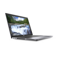 Grey Dell Latitude 5420 laptop angled left with waterfall screensaver on 14-inch display.