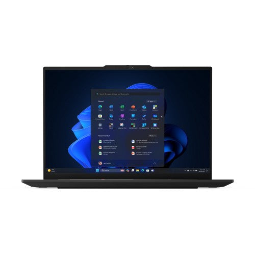 Black Lenovo ThinkPad E16 Gen 3 laptop open showing 16-inch WUXGA screen with Windows 11 Pro desktop.