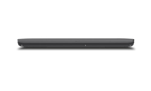 Closed slim black Lenovo ThinkPad laptop viewed from front edge with minimalist design.