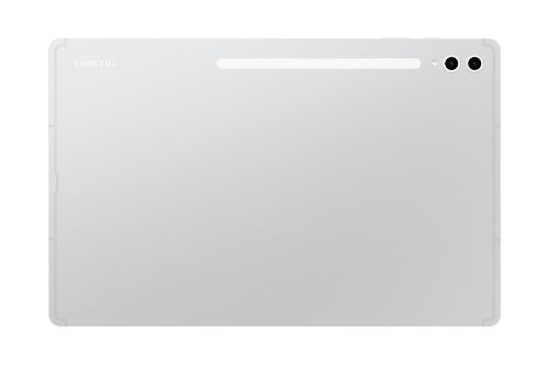 Samsung Galaxy Tab S10 Ultra silver-gray tablet back with dual rear cameras and slim design.