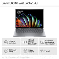 HP Elite x360 Envy x360 14-fa0004na AMD Ryzen™ 5 8640HS Hybrid (2-in-1) 35.6 cm (14") Touchscreen 2K 16 GB LPDDR5-SDRAM 512 GB SSD Wi-Fi 6E (802.11ax) Windows 11 Home AI PC Silver