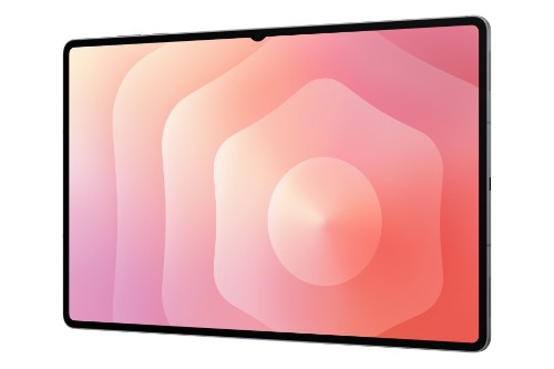 Samsung Galaxy Tab S11 Ultra 5G tablet with 14.6-inch display and slim black bezel showing pink abstract wallpaper.