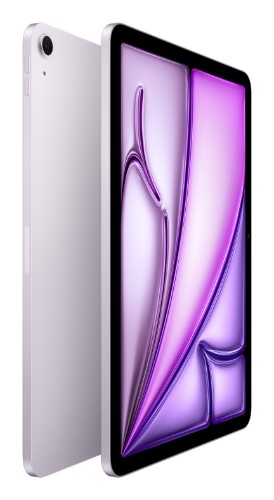 Purple 11-inch Apple iPad Air with slim bezels and rear camera visible.