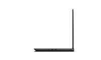 Black Lenovo ThinkPad P16v Gen 1 laptop open at a 90-degree angle, side view showing slim profile and ports.