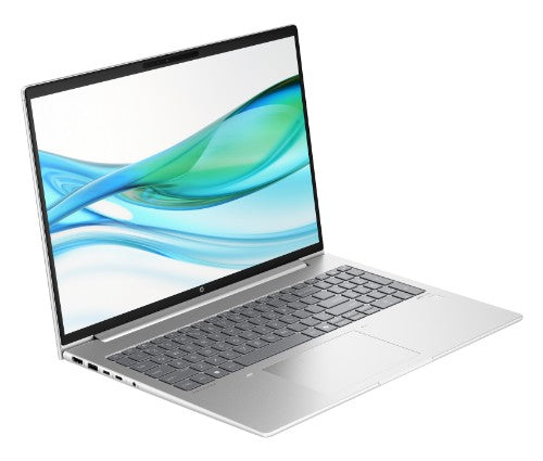 Silver HP ProBook 465 G11 laptop with 16-inch WUXGA display, full keyboard, and sleek design.