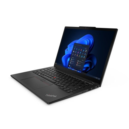 Black Lenovo ThinkPad X13 Gen 5 laptop open with Windows 11 Pro desktop on 13.3" display.