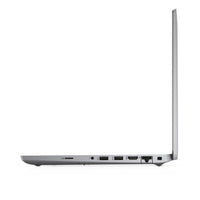 Slim grey Dell Latitude 5420 laptop open at side view showing ports and thin profile.