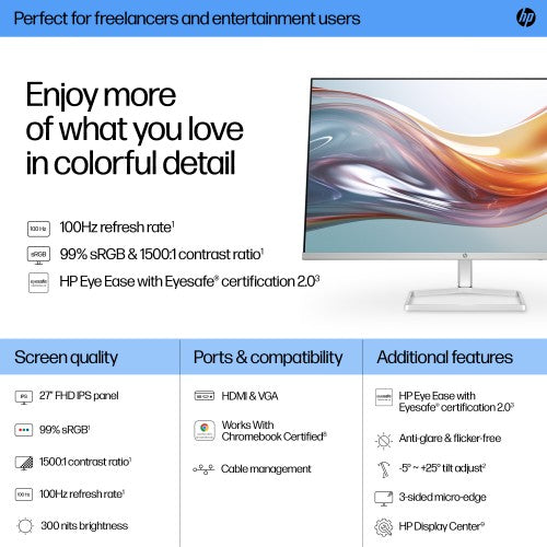 HP Series 5 27 inch FHD White Monitor - 527sw