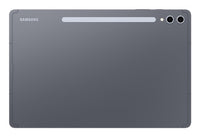 Samsung Galaxy Tab S10+ tablet back in gray with dual rear cameras and stylus slot on top edge.