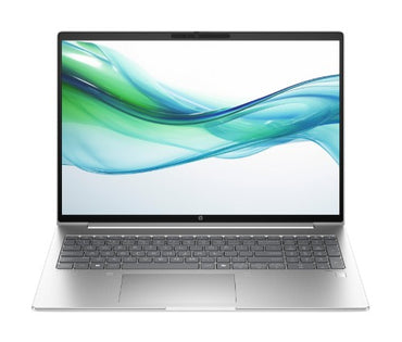 Silver HP ProBook 465 G11 laptop with 16-inch WUXGA display and full keyboard, thin bezels.