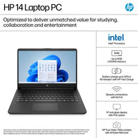 HP 14-dq6002na Intel® N N150 Laptop 35.6 cm (14") HD 4 GB DDR4-SDRAM 128 GB UFS Wi-Fi 6 (802.11ax) Windows 11 Home in S mode Black