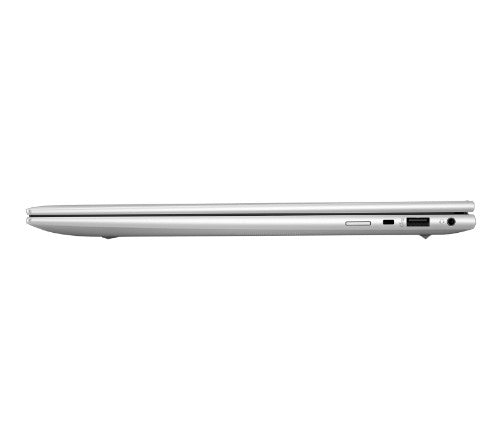 Slim silver HP EliteBook 865 G11 laptop closed side profile showing USB and audio ports.