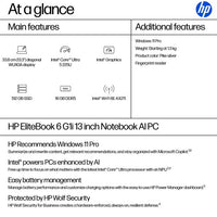 HP EliteBook 6 G1i AI PC Intel Core Ultra 5 225U Laptop 33.8 cm (13.3") WUXGA 16 GB DDR5-SDRAM 512 GB SSD Wi-Fi 6E (802.11ax) Windows 11 Pro Silver