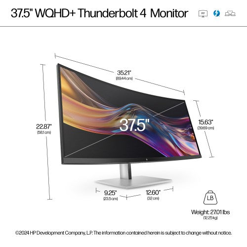 37.5-inch HP Series 7 Pro WQHD+ monitor with slim bezel and metallic stand.