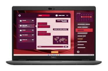Grey Dell Latitude 3450 laptop open showing 14-inch Full HD screen with software dashboard displayed.
