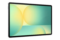 Samsung Galaxy Tab S10 FE+ tablet with 13.1-inch display, black bezel, colorful abstract wallpaper on screen.