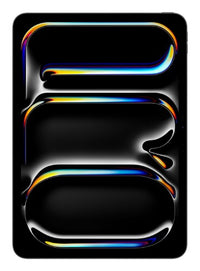 Apple iPad 11-inch Pro in Space Black with colorful curved light reflections on the screen.