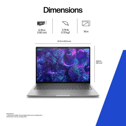 HP ZBook 8 G1i Wolf Pro Security Edition- Data Science Intel Core Ultra 9 285H Mobile workstation 40.6 cm (16") WQXGA 8 GB DDR5-SDRAM 1 TB SSD NVIDIA RTX 500 Ada Wi-Fi 7 (802.11be) Windows 11 Pro AI Workstation, AI PC Silver