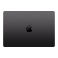 Black Apple MacBook Pro 14-inch closed laptop with centered Apple logo on lid.