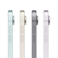 Four Apple iPad Air 6th Gen tablets in green, beige, gray, and purple colors shown from the side view displaying volume.