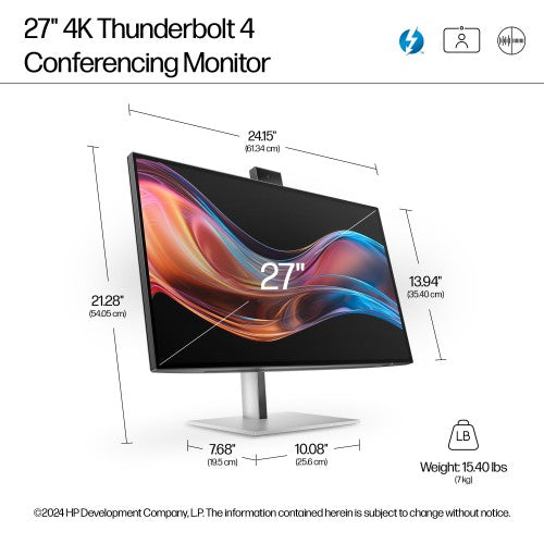 27-inch HP Series 7 Pro 4K monitor with slim bezel, curved screen, and silver stand.