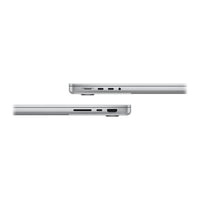 Silver Apple MacBook Pro 14-inch showing left and right sides with ports and slim design.