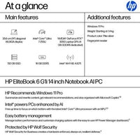 HP EliteBook 6 G1i AI Intel Core Ultra 7 255U Laptop 35.6 cm (14") WUXGA 16 GB DDR5-SDRAM 512 GB SSD Wi-Fi 6E (802.11ax) Windows 11 Pro AI PC Silver
