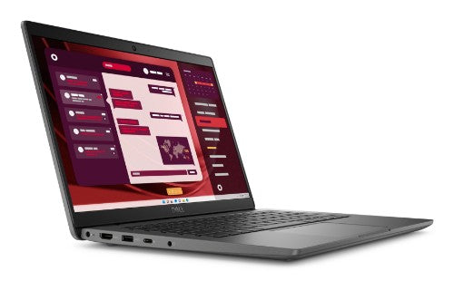 Grey Dell Latitude 3450 laptop open showing 14-inch Full HD screen and keyboard angled left.