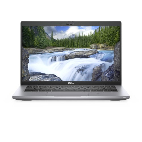 Dell Latitude 5420 laptop with 14-inch display, grey chassis, and waterfall screensaver on screen.