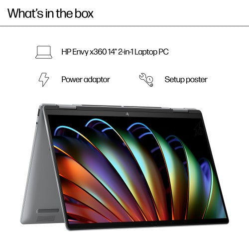 HP Elite x360 Envy x360 14-fa0004na AMD Ryzen™ 5 8640HS Hybrid (2-in-1) 35.6 cm (14") Touchscreen 2K 16 GB LPDDR5-SDRAM 512 GB SSD Wi-Fi 6E (802.11ax) Windows 11 Home AI PC Silver