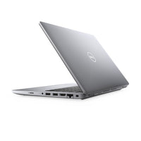 Grey Dell Latitude 5420 laptop partially open, showing slim profile and ports on left side.