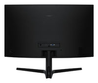 Samsung 27-inch curved monitor in black, rear view showing connectivity ports and stand.