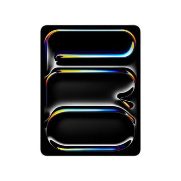 Silver 13-inch Apple iPad Pro with black screen displaying colorful abstract light lines.