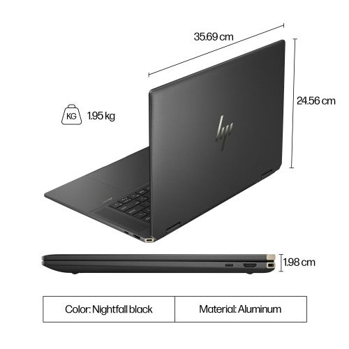 HP Spectre x360 16-aa0000na Intel Core Ultra 7 155H Hybrid (2-in-1) 40.6 cm (16") Touchscreen 3K 32 GB LPDDR5x-SDRAM 2 TB SSD NVIDIA GeForce RTX 4050 Wi-Fi 7 (802.11be) Windows 11 Home AI PC Black