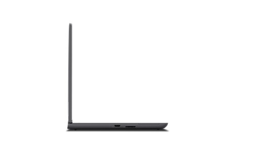 Sleek black Lenovo ThinkPad P16v Gen 1 laptop profile open at 90 degrees.