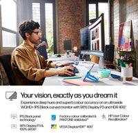 37.5-inch curved HP Series 7 Pro WQHD+ monitor with thin bezels in modern office setting.