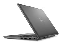 Gray Dell Latitude 3450 laptop partially open showing side ports and keyboard with Dell logo on lid.